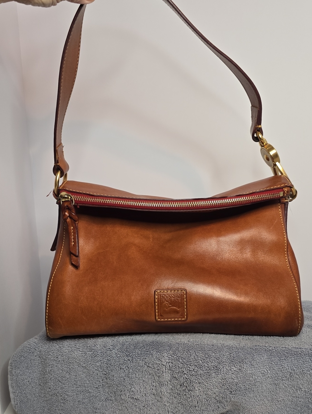 Dooney & Bourke Saddle Brown Florentine Leather Shoulder Bag with Gold Hardware